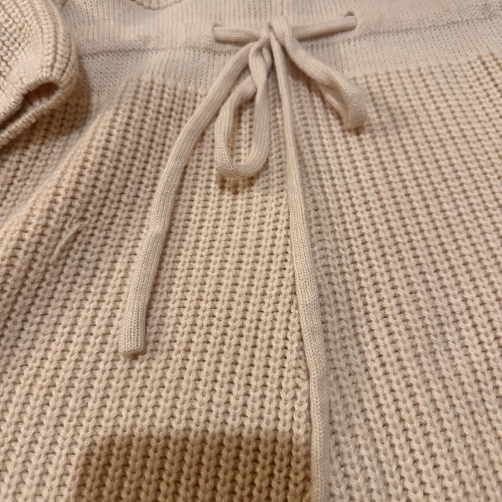 Cream Knit Sweater Romper Cozy Lounge Tie Waist Size M - Picture 3 of 5